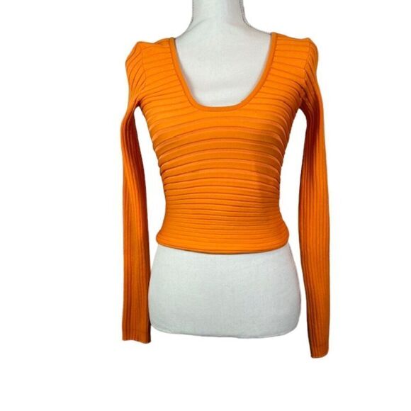Tibi Tech Poly Ribbed Wrap Super Stretchy Sweater Orange Tie Knot Size Medium - Picture 3 of 14